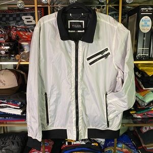 Vintage Guess Reflective Bomber Windbreaker Jacket White Black Sz XXL 2000s Y2K